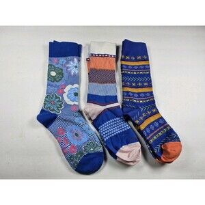 Bombas Lightweight Pattern Crew Socks Lot Of 3 Pairs Size M